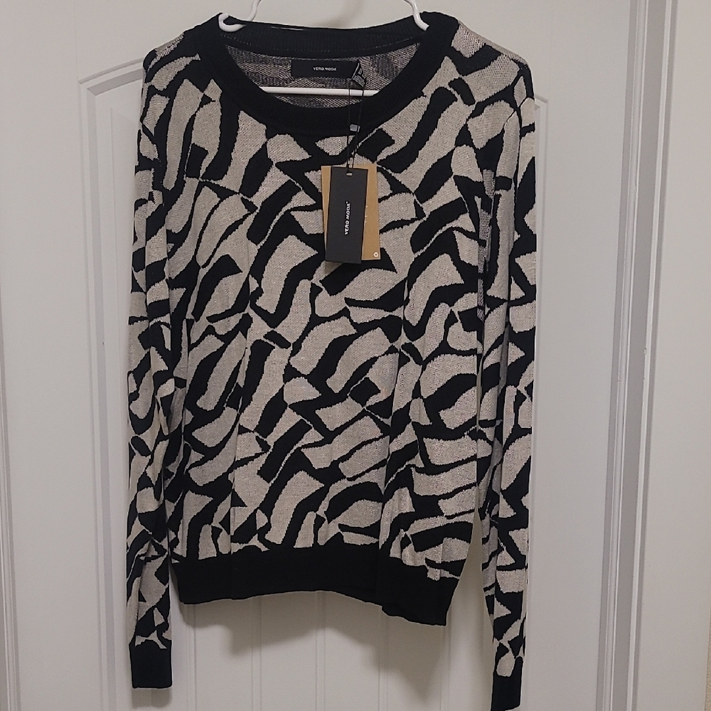 Vero Moda (Baltic Born) Women's Petra Abstract Sweater In Black & Ivory